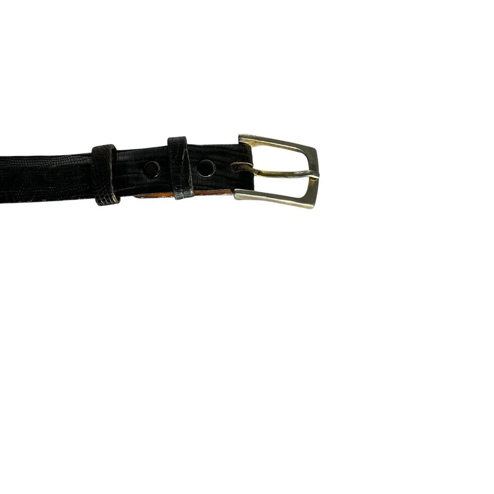 CEINTURES Vtg Black Genuine Lizard Belt Size 36 Gold Tone Buckle